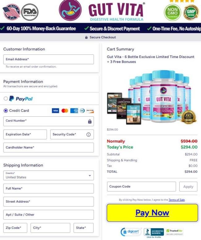 Secure checkout for Gut Vita purchase